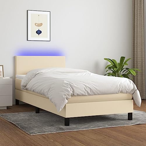 Brokky Boxspringbett mit Matratze & LED Bett Mit Bettkasten Bett Boxspringbett Betten Boxspringbett Mit Matratze Creme 90x200 cm Stoff - 3132970