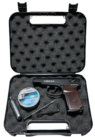 Kit Pistola de Aire Comprimido CO2 Norica N.A.C 2020 Calibre 4.5 (Replica Makárov PM) | Menos de 3,5 Julios de energia [Capacidad Cargador 6x2=12 | Se Recomienda perdigon de Copa]