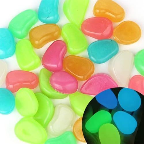 Piedras luminosas 25 unidades 4,5 cm grandesy coloridas, brillan en la oscuridad, ideales para decorar jardines, pasarelas, plantas, macetas, acuarios y más(Multicolor)