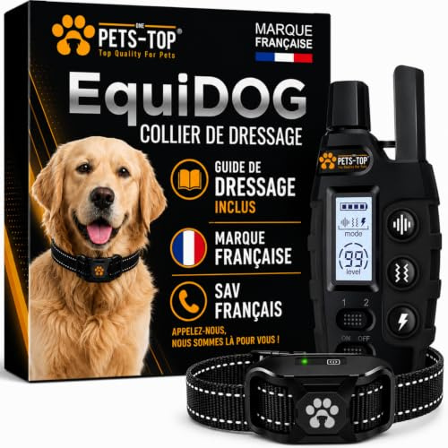 One PETS-TOP Collier de Dressage Chien – Collier Anti Fugue Étanche IPX7 avec Télécommande – 3 Modes : Bip, Vibration, Stimulation Electrostatique – pour Chiens de Toutes Tailles (Pack 1 Chien)