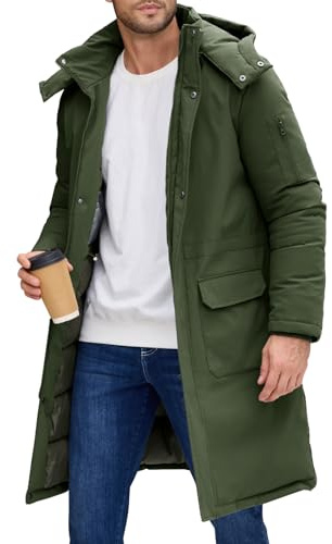 NRZD Men's Winter Long Puffer Jackets, Water-Repellent Down Parka Warm Coats Outerwear with Detachable Hood & Carry Straps(Army Green,L)