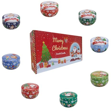 Set de 8 Velas Aromáticas de Navidad - 100% Cera de Soja - Fragancias Festivas (Jengibre, Vino Caliente, etc.) - Ideal para Decoración Fiestas y Regalo