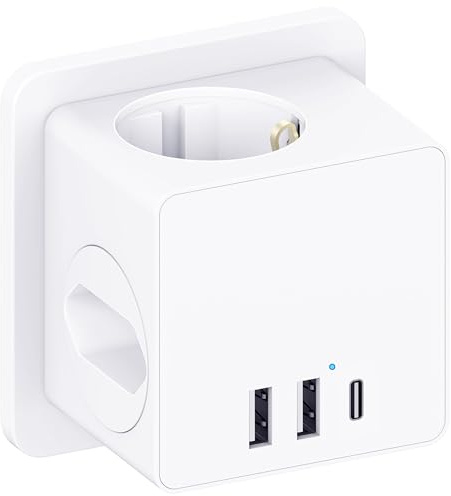 Steckdosenwürfel ohne Kabel, Steckdosenadapter mit USBC für DE/NL/ES/SE/FR, 4000W Cube Mehrfachsteckdose mit 3 USB, 3 Fach Mehrfachstecker für Steckdose mit Überspannungsschutz & Kindersicherung