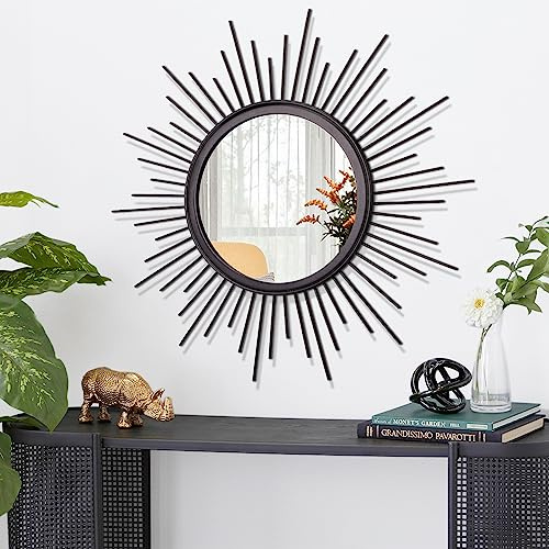 HLFMVWE Grand miroir mural noir à effet sunburst de style bohème pour la décoration intérieure, miroir mural rond en métal moderne, miroirs suspendus pour salle de bain, chambre, couloir, balcon