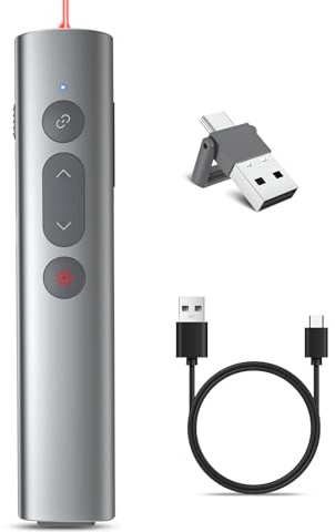 Presentation Clicker Pointer Rechargeable Metal Material Wireless Presenter | Red Light Presenter with Hyperlink&Volume Control, Powerpoint Board Slide Advancer Presentation Clicker for Mac/Laptop