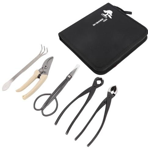 Bonsai verktygsset, 5-delat set, kolstål, bonsai-sax, kratta, grenskärare, kolstål, trädgårdssax, tång, trädgårdsredskap för trädgårdsskötsel och växtvård