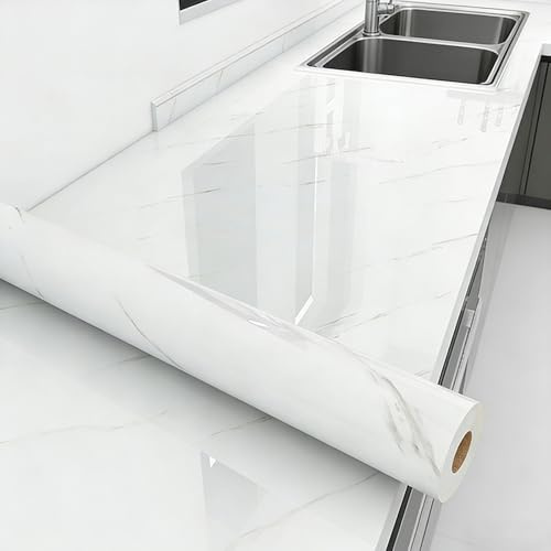 Cooalinar Pellicola Adesiva Marmo,Carta Adesiva per Mobili Cucina Marmo,Carta Adesiva Effetto Marmo per Top Cucina,Ignifugo E Resistente all'Acqua,per Cucina Bagno Armadio