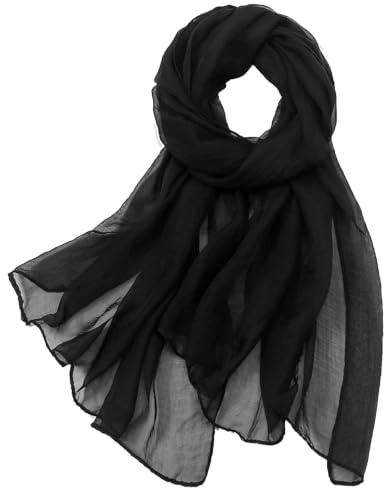 Merzio Womens Black Chiffon Shawls and Wraps 170x70cm, Lightweight Soft Plain Neck Scarf Elegant Evening Shawls and Wraps for Dresses Wedding Party Headscarf