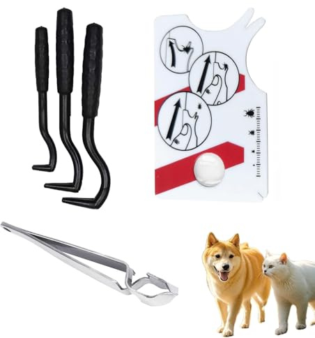 BIVYAX Set Antiparassitario 6 Pezzi per Animali Domestici, 2 Card con Lente d'Ingrandimento e Pinza per Zecche, Pettine per Pulci e Accessorio per Toelettatura, Rimozione Sicura per Cane Gatto e Uomo