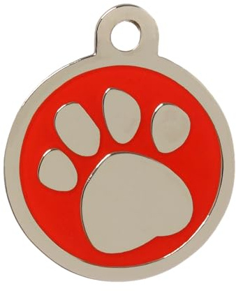 BWM Custom Engraved Pet ID Tag – Personalized Dog & Cat Tag | Laser Engraved with Free Custom Text | Strong Steel Split Ring, Various Designs & Sizes - Red Paw, Medium