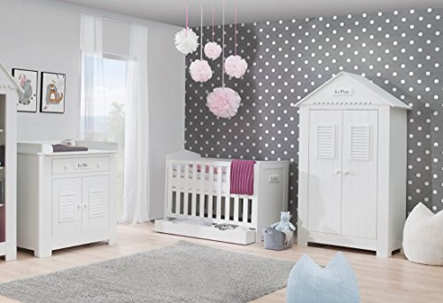 QMM TraumMoebel Babyzimmer Kinderzimmer Saint-Tropez weiß MDF, Komplettset A, Bett Schrank Kommode
