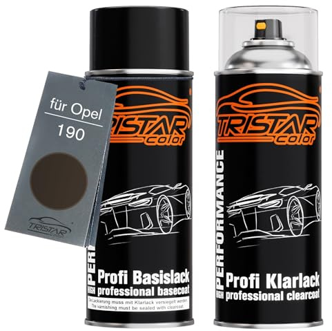 TRISTARcolor Peinture voiture Kit bombes de peinture pour Opel 190 Phantom Grey Perl Metallic/Rocky Grey Perl Metallic Peinture de base vernis clair aérosol 400 ml