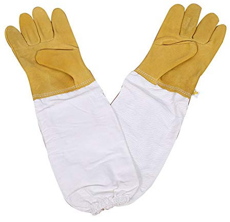 Vientiane Bienenzucht Handschuhe, Ziegenleder Schutzhandschuhe Langarm Langlebig Perfekt für den Anfänger Beekeeper (Gelb)