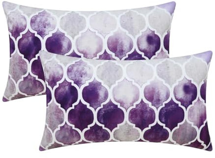 CaliTime Kissenbezüge Kissenhülle 2 Stück Cozy Bolster Kissenbezüge für Couch Bett Sofa manuell handbemalt bunt geometrisch Spalier Kettendruck 30cm x 50cm Hauptgrau Lila Aubergine