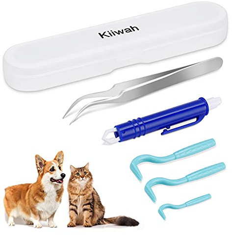 Kiiwah 5er Zeckenzange Set, Edelstahl Zeckenpinzette Zeckenhaken Zeckenentferner mit Aufbewahrungsbox für Hunde Katze Mensch Kinder