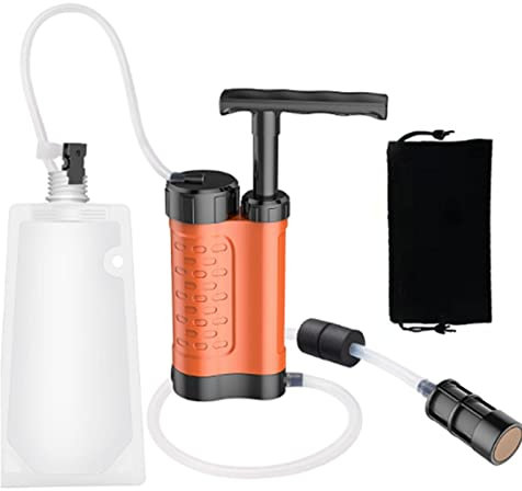 Outdoor Water Purifier, 4-Stage Filtration Water Purification System Portable Survival Water Filter Lightweight Hand-Pump Water Filter for Hiking, Camping, Travel, and Emergency Preparedness