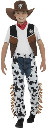 Smiffys Texan Cowboy Costume, Brown with Hat, Neck Tie, Waistcoat, Badge & Chaps, Boys Fancy Dress, Child Dress Up Costumes, Toddler Cowboy Costume 3-4