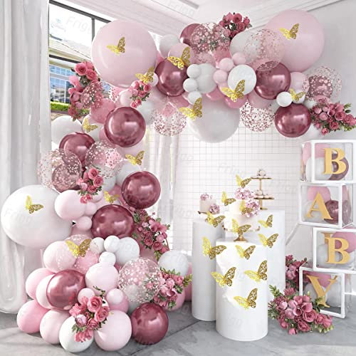 Kit Arco Di Palloncini Oro Rosa - 118 Pezzi Rosa Baby Rosa Bianco e Oro Rosa Ghirlanda Di Palloncini Con Adesivo Farfalla Per Ragazze Baby Shower, Compleanno, Decorazioni Per Feste Di Nozze