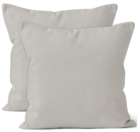 Encasa XO Baumwoll-Kissenbezüge, 2er-Set I 16x16 in (40x40 cm) - Hellgrau I kein Einsatz I einfach Kissenbezüge I Maschinenwaschbar | Nur Innen benutzen