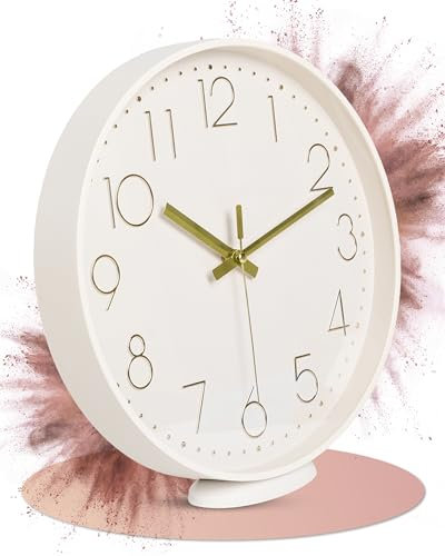 LATENO - Wanduhr Beige - Zum Aufstellen Oder Aufhängen - 20 cm - Lautlos - Klassisch Und Modern - Ohne Tickgeräusche - Für Wohnzimmer Büro UVM.