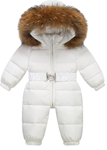 Runstarshow Baby Snowsuit Toddlers Ski Suit Boys Girls Puffer Hooded Romper Kids Winter Suit Waterproof Warm All in One Suit Coat Pramsuit Jumpsuit 6 Months-6 Years