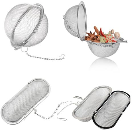 XineYuor Kryddsil, 4 stycken kryddsilar att tillaga, laga mat att koka, kryddkula teägg kryddpåse, stora kryddpåsar kryddpåse, rostfritt stål tesil tesil för lösa te kryddor kökstillbehör