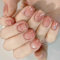 24PCS Short False Nails with Glue Stickers,Coffin Ballerina Full Cover Acrylic and Press on Nails no Glue,Blush Firework French Fake Nails Stick for Women and Girls Nail Art