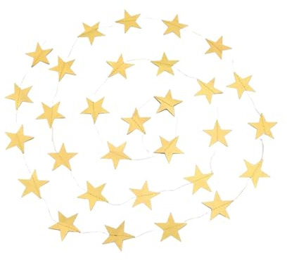 LAWALEISHE 65 Feet Reflective Star Paper Garland,Twinkle Little Star Party Garlands,Gold Glitter Sparkling Star Bunting Banner Hanging Decoration,Birthday Holiday Wedding Anniversary Theme Party