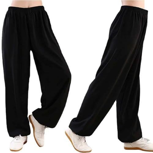 Generisch Tai-Chi-Hosen Bequem Atmungsaktiv Kampfkunst Tai Chi Trainingshosen für Kampfsport Taiji Kung Fu Wushu Yoga Unisex Damen Herren Freizeithose,01,XXL