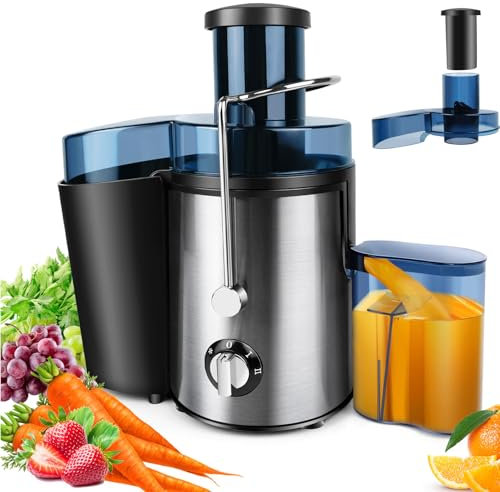 Jus de Fruits et Légumes à Mastication Lente, Slow Juicer, Jus Frais et Santé, Sorbet, Crème Glacée, Bouche 65 mm, sans BPA, 1000 Watts, Pression à Froid, Acier Inoxydable, 2 Vitesses