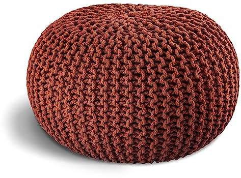ELYFLAIR® Pouf en tricot fait à la main - Diamètre : 55 cm ou diamètre : 45 cm - Avec aspect élégant en tricot grossier - Décoration intérieure (terre cuite, diamètre : 45 cm)