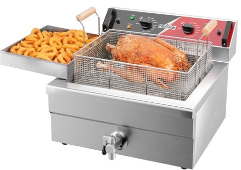 CROSSON Kommerzielle Elektrische Fritteuse 7000W 12L Große Edelstahl Fritteuse mit Ablaufhahn,3 Korb,für Küche Restaurant Verwendung
