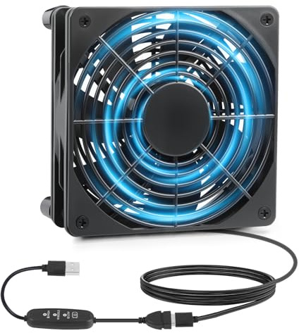 Ventilateur pc 120mm USB silencieux fan 5V avec 3 vitesses réglables, portable pc ventilateur pour TV, radio, routeur (1)