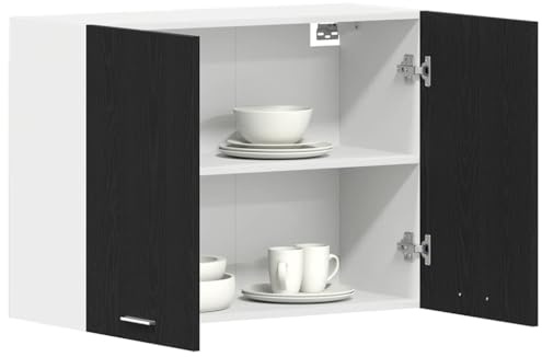 vidaXL Armoire Suspendue avec étagère Lyon Chêne Noir 80 x 31 x 60 cm, Rangement spacieux, Meubles de Cuisine Modernes, Utilitaires durables, Design rectangulaire, pour s'organiser chez soi