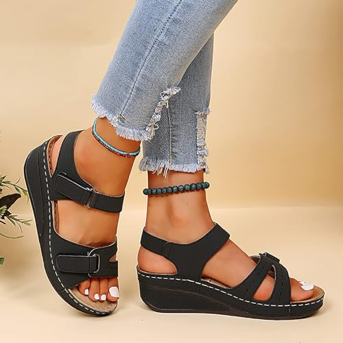 Wide Fit Sandals for Women,Orthopedic Shoes for Women Plantar Fasciitis,Women's Sandals & Slides,Wide Fit Sandals for Women,Open Toe Ankle Strap Sandals with Arch Support