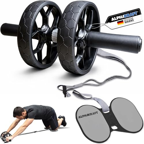 ALPHAKRAFT® Rueda Abdominal con Banda de Resistencia y Rodilleras | AB Roller Premium para Entrenamiento en Casa | Rodillo Abdominal para Core y Abdominales