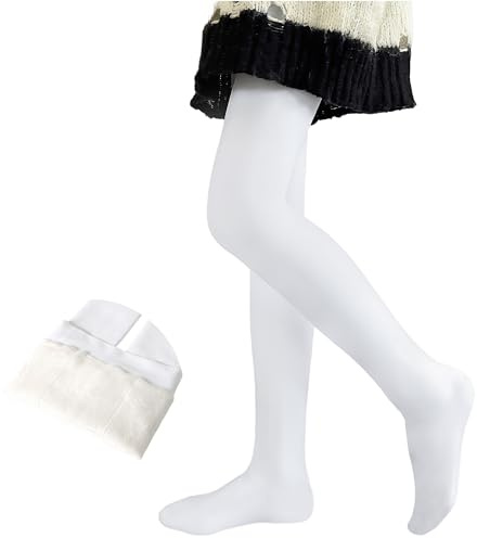 Domueay Collant Termico Ragazze Bambini Calze Ballet con Spesse Fodera Interna, Morbido Elasticità Tinta Unita Calzamaglia con piede per Danza Scuola Balletto 2-4 Anni, Bianco