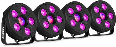Fuzzix Comet M06 set de 4 focos LED PAR compactos con Jellyball central y 5 LED RGB cada uno, mando a distancia incluido, luces de discoteca para fiestas y eventos