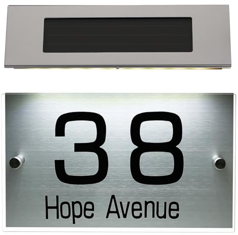 WOONEKY Lampe Solaire pour Numéro de Porte avec LED Bicolores Plaque Adresse Éclairée Solaire pour Maison et Jardin Facile à Installer et Autonome