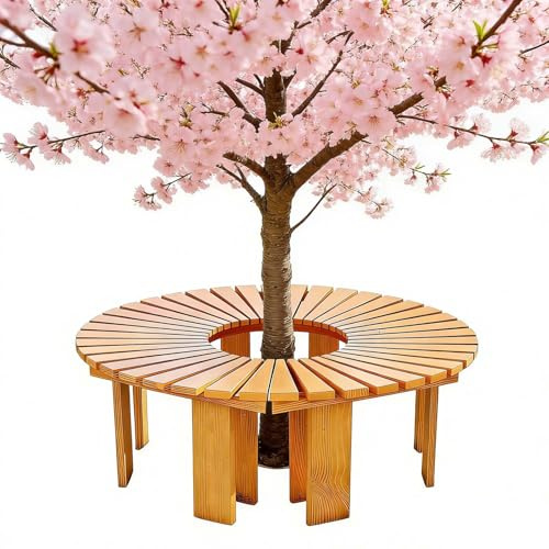 Bancos de jardín al aire libre, asientos de patio resistentes a la intemperie, banco de árbol curvo y sin respaldo, taburete de jardín de parque de madera para patio trasero(marrón,Half Round)