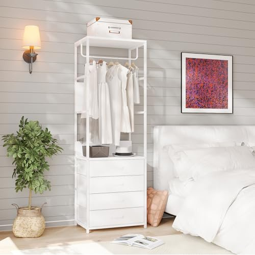 VOWNER Hall Tree Entryway Organizer with 4 Drawers Bench White Rod