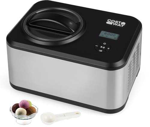 Gelatiera con Compressore 1,5 L, Macchina del Gelato con 4 Modalità, Display LED, Timer 24 Ore e Ciotola Rimovibile, Gelatiera Autorefrigerante in Acciaio Inox per Gelato, Yogurt e Sorbetto