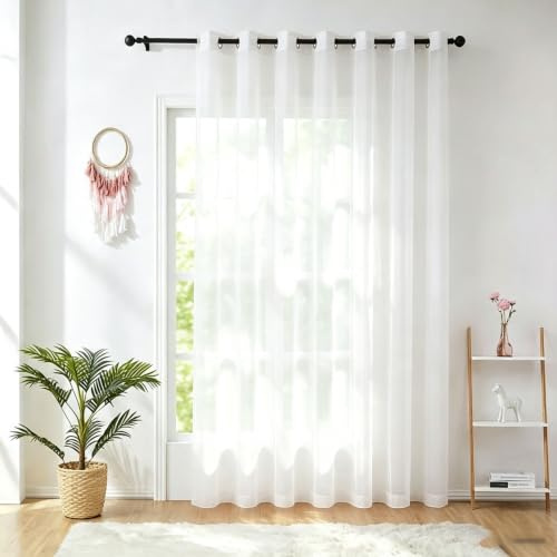 Halvskira Gardiner 115 x 70 cm Halvtransparent, Öljetter, Ljusfiltrering Voile Fönster Luftig, Fluffig, Andningsbar, Modern för Sovrum, Kök Och Vardagsrum, Vit