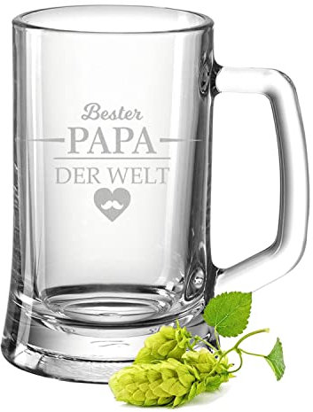 GRAVURZEILE Bierkrug mit Gravur - Bester Papa der Welt - Bierseidel als Geschenk für Bierkenner - Geschenke für Männer zum Vatertag Geburtstag oder Weihnachten - Bierglas - Größe: 500 ml