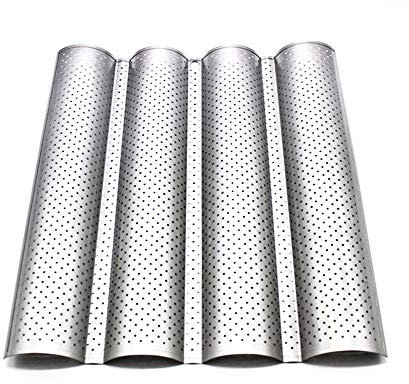 TOMYEER Plaque À Pain Perforée Anti-Adhésif Plaque De Cuisson Moule 4 Baguettes