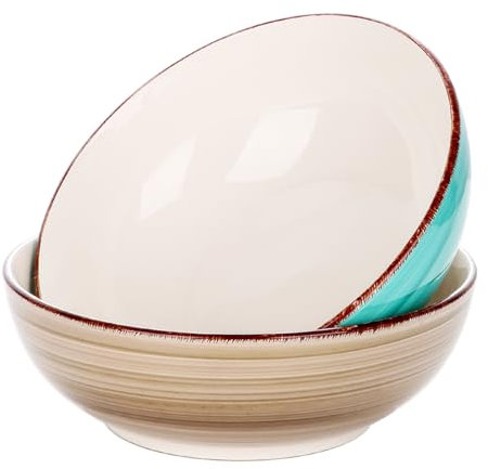 vancasso Schalen porzellan, Bella 2 teilig handbemalte große Schüssel Set, Suppenschalen, Ramen Schalen, Salatschalen, Füllmenge 2100 ml