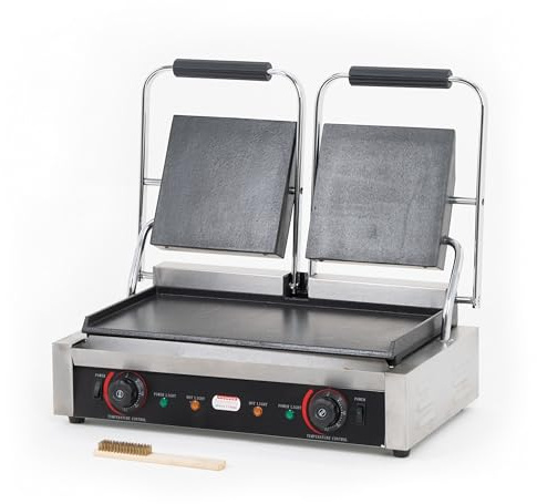 Ristoattrezzature - Piastra Panini Elettrica Doppia - Liscia/Liscia - Griglia Professionale per Ristoranti e Bar - 57x37x21 cm - 3.6 kw