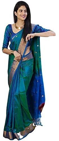 SGF11 Women's Kanjivaram Soft Silk Saree With Blouse Piece 6.3metres (Rama Green)
