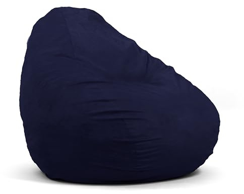 Big Joe Lotus Foam Filled Teardrop Bean Bag Chair with Removable Cover, Navy Plush, Soft Polyester, 4 feet Big
