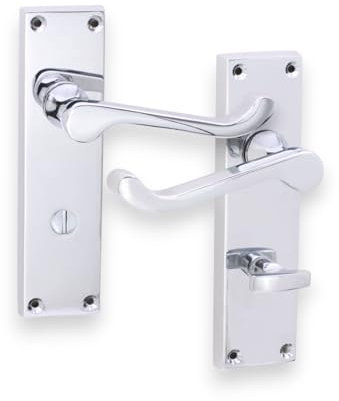 Infinity Decor Set of Polished Chrome Victorian Scroll Lever Door Handle on Rectangular Backplate Zinc Bathroom Latch Lever Privacy for Internal Use